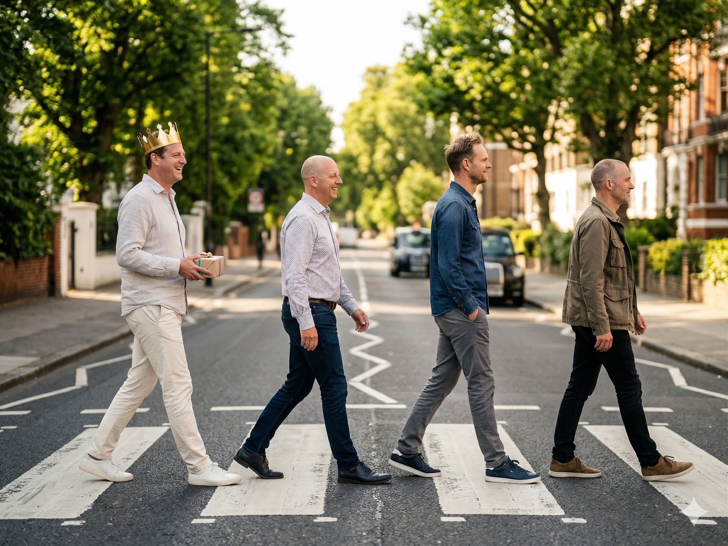 Four brothers crossing Abbey Road